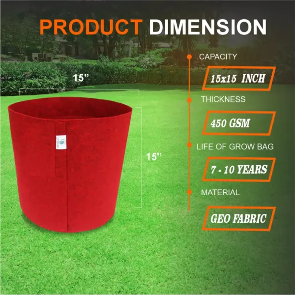 15x15 Inch Red Geo Fabric Grow Bag – 450 GSM, Breathable & UV Treated - Image 8
