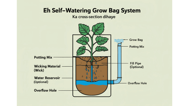 Self-Watering Grow Bag System kaise kaam karta hai - Working diagram.